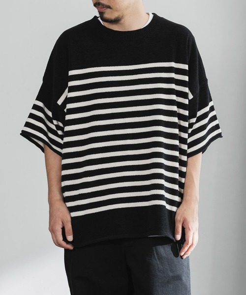 nestwell(ネストウェル)の「PEAR BD / ボーダートップス MENS(カーディガン/ボレロ・メンズ・ブラック/アイボリー・L/M)」の1枚目の写真