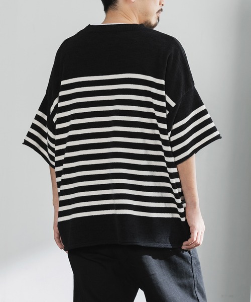 nestwell(ネストウェル)の「PEAR BD / ボーダートップス MENS(カーディガン/ボレロ・メンズ・ブラック/アイボリー・L/M)」の5枚目の写真