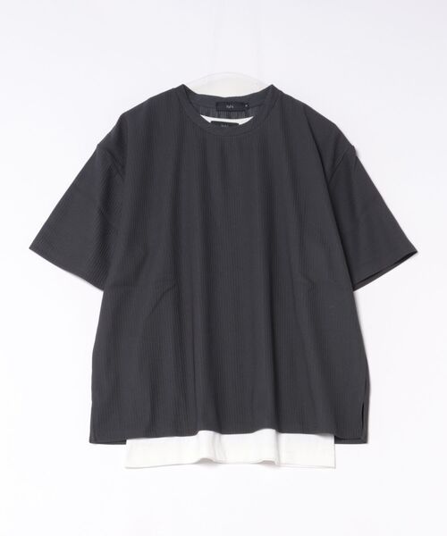 HAUS(ハウス)の「【HAUS】地柄ストライプアンサンブルTシャツ YON-802(Tシャツ/カットソー・メンズ・ブラック/チャコールグレー・L/M)」の1枚目の写真