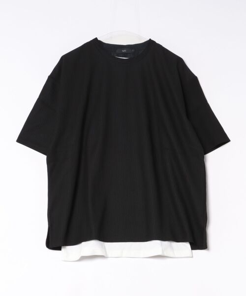 HAUS(ハウス)の「【HAUS】地柄ストライプアンサンブルTシャツ YON-802(Tシャツ/カットソー・メンズ・ブラック/チャコールグレー・L/M)」の2枚目の写真
