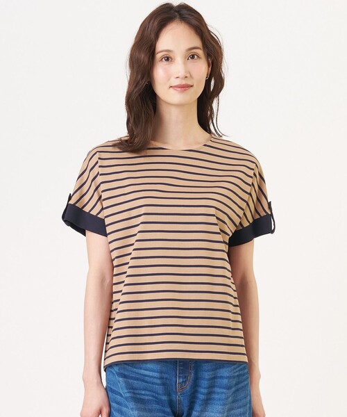 J.PRESS(ジェイプレス)の「【一枚で着映え】バイカラーボーダー クルーネック カットソー(Tシャツ/カットソー・レディース・ブルー系1/黄土色系2/ネイビー系1/カーキ系1・LARGE/MEDIUM)」の2枚目の写真