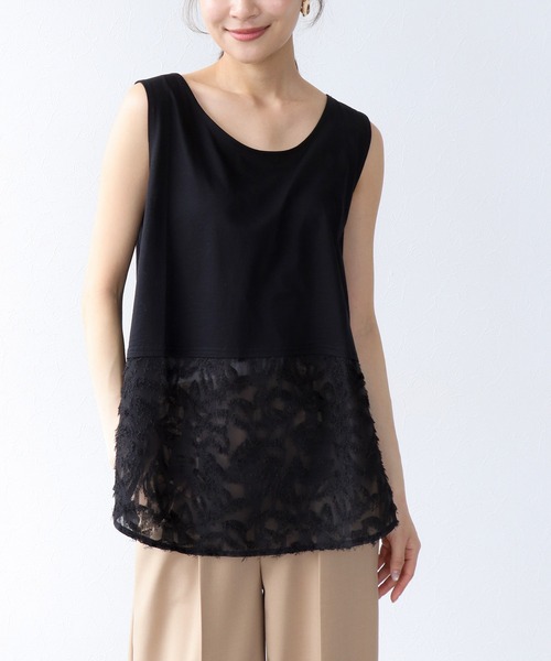 Jines(ジネス)の「レイヤードタンクトップ柄(Tシャツ/カットソー・レディース・ホワイト/ブラック・38)」の6枚目の写真