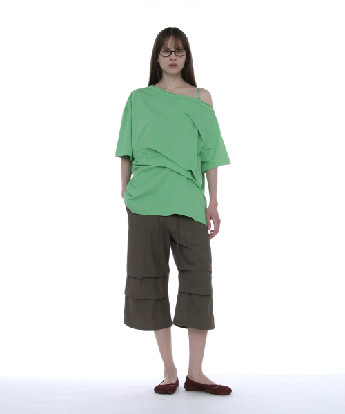 PARTIMENTO WOMEN(パルティメントウィメン)の「ドレープピンタックアシンメトリートップス_ネオングリーン(Tシャツ/カットソー・レディース・その他・SMALL/MEDIUM)」の6枚目の写真