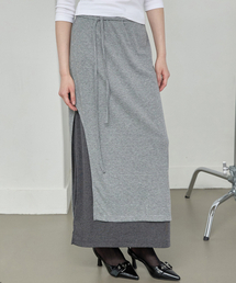 Striped Layered Long Skirt Gray