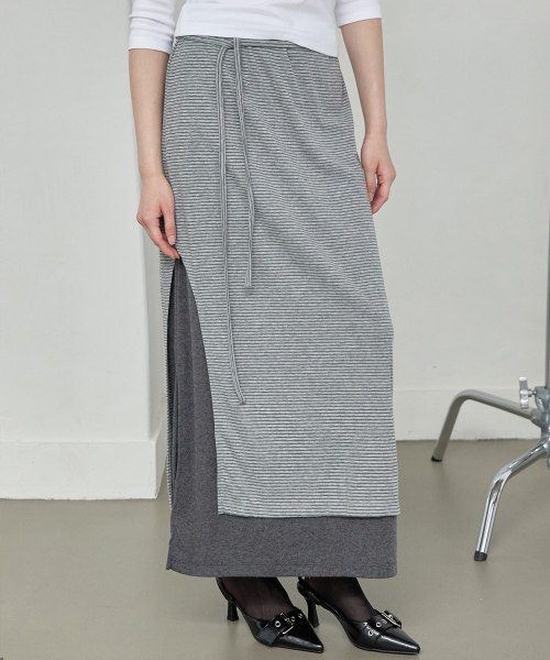 RENSE(レンセ)の「Striped Layered Long Skirt Gray(スカート・レディース・その他・OS)」の1枚目の写真