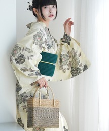 浴衣3点セット 綿麻 先染めベージュ 涼しげ上品糸菊（浴衣）｜utatane