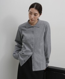 襟付きニットロングカーディガン