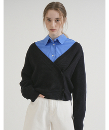V-neck Ribbed Wrap Knit Cardigan (Black)