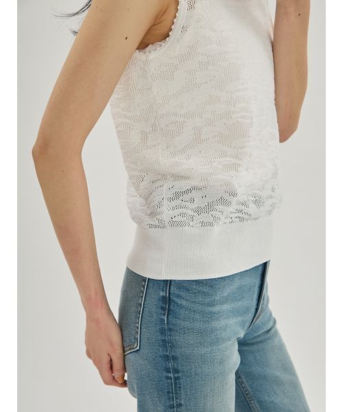 Mila Owen（ミラオーウェン）の「レースアンサンブルノースリニットプルオーバー（Tシャツ/カットソー・レディース・ブラック/ベージュ/ホワイト・F）」の9枚目の写真