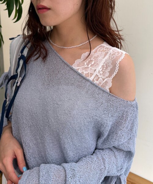 w closet(ダブルクローゼット)の「カップ付きレースタンク(Tシャツ/カットソー・レディース・ブラック/オフホワイト・FREE)」の6枚目の写真