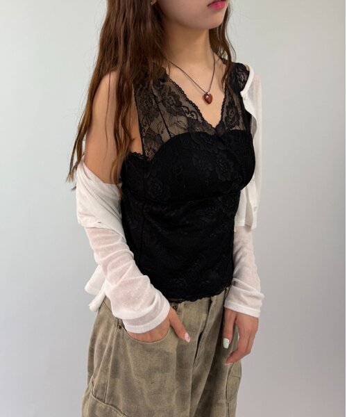 w closet(ダブルクローゼット)の「カップ付きレースタンク(Tシャツ/カットソー・レディース・ブラック/オフホワイト・FREE)」の7枚目の写真