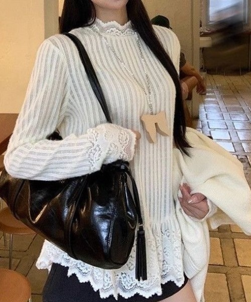 SHERU（シェル）の「ハイネックレース切り替えペプラムリブニット（Tシャツ/カットソー・レディース・アイボリー・M）」の11枚目の写真