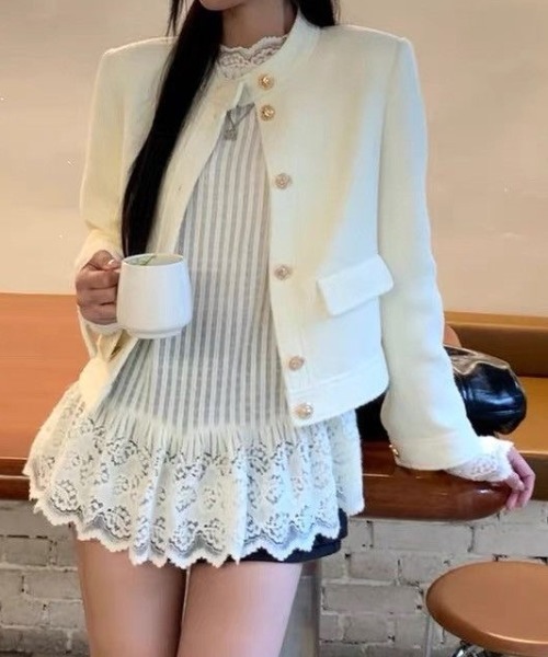 SHERU（シェル）の「ハイネックレース切り替えペプラムリブニット（Tシャツ/カットソー・レディース・アイボリー・M）」の12枚目の写真