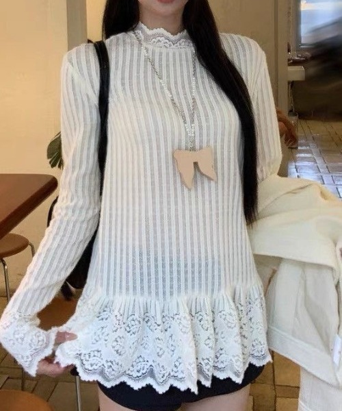SHERU（シェル）の「ハイネックレース切り替えペプラムリブニット（Tシャツ/カットソー・レディース・アイボリー・M）」の14枚目の写真