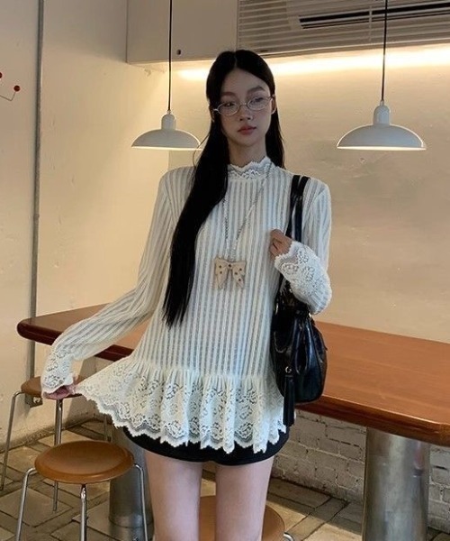 SHERU（シェル）の「ハイネックレース切り替えペプラムリブニット（Tシャツ/カットソー・レディース・アイボリー・M）」の16枚目の写真