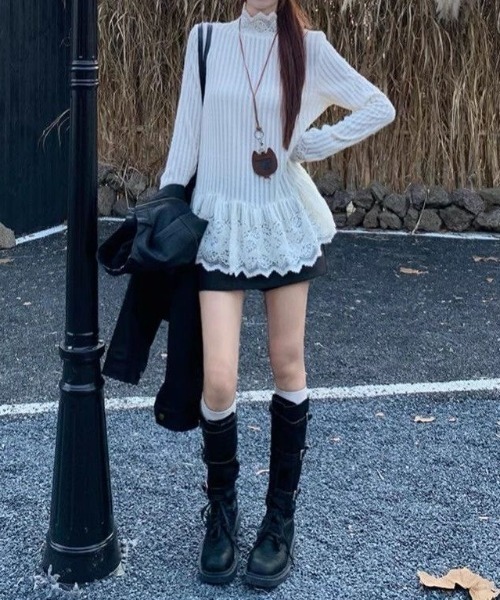 SHERU（シェル）の「ハイネックレース切り替えペプラムリブニット（Tシャツ/カットソー・レディース・アイボリー・M）」の17枚目の写真
