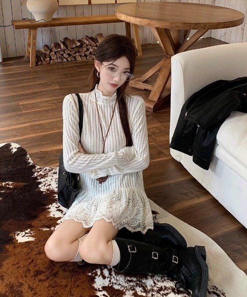 SHERU（シェル）の「ハイネックレース切り替えペプラムリブニット（Tシャツ/カットソー・レディース・アイボリー・M）」の19枚目の写真