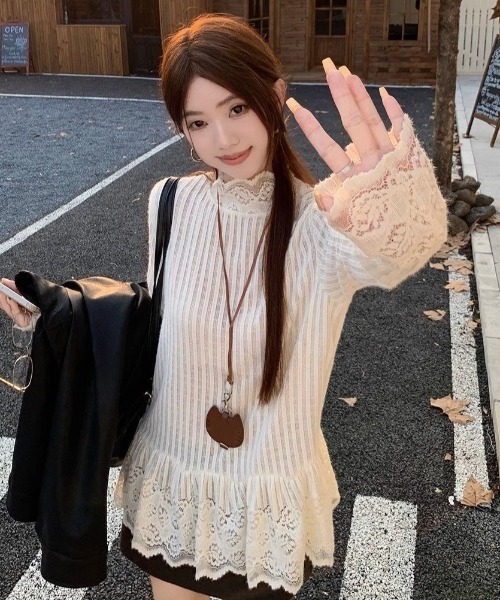 SHERU（シェル）の「ハイネックレース切り替えペプラムリブニット（Tシャツ/カットソー・レディース・アイボリー・M）」の8枚目の写真