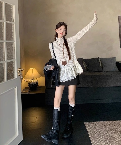 SHERU（シェル）の「ハイネックレース切り替えペプラムリブニット（Tシャツ/カットソー・レディース・アイボリー・M）」の6枚目の写真