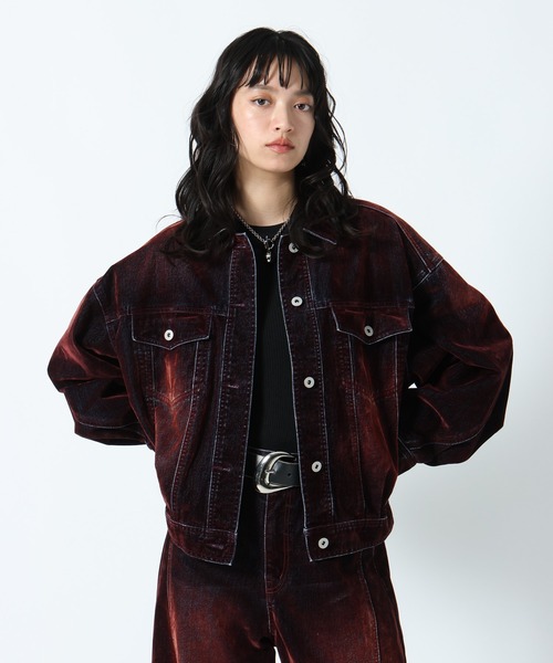 PAGEBOY（ページボーイ）の「フロッキーデニムGジャン/ジャケット【セットアップ対応】（デニムジャケット・レディース・ボルドー・FREE）」の17枚目の写真