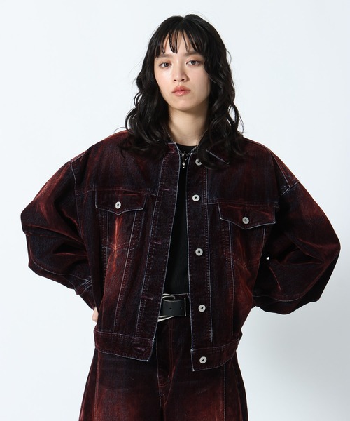 PAGEBOY（ページボーイ）の「フロッキーデニムGジャン/ジャケット【セットアップ対応】（デニムジャケット・レディース・ボルドー・FREE）」の18枚目の写真