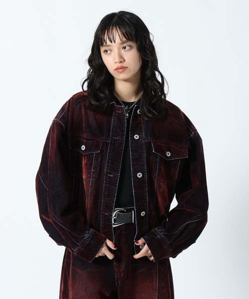 PAGEBOY（ページボーイ）の「フロッキーデニムGジャン/ジャケット【セットアップ対応】（デニムジャケット・レディース・ボルドー・FREE）」の15枚目の写真