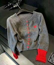 ハート刺繍 バイカラーニットカーディガン
