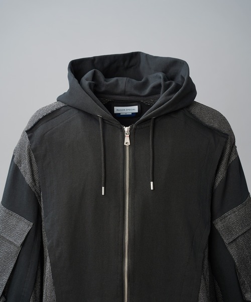 MAISON SPECIAL(メゾンスペシャル)の「《UNISEX》異素材ドッキングプライムオーバージップパーカー/Mixed Materials Docking Prime-Over Zip Hoodie【MAISON SPECIAL/メゾンスペシャル】(パーカー・メンズ・ブラック・2/1/0)」の11枚目の写真