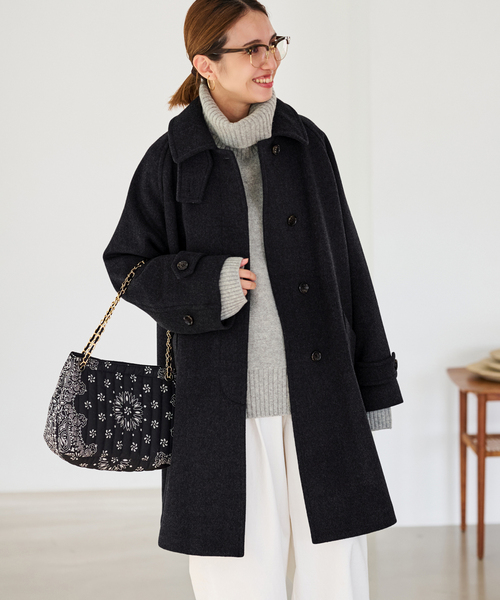 FRAMeWORK(フレームワーク)の「≪一部カラーWEB限定 / 追加≫ラムウールmixシャルムバルカラーコート(ステンカラーコート・レディース・ブラック/ネイビー/ブラウン/グレー・36/38)」の7枚目の写真
