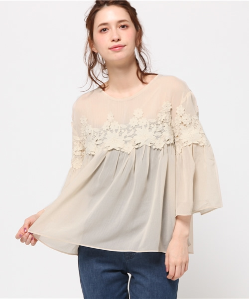 mystic（ミスティック）の「【mystic】レースギャザーブラウス（シャツ/ブラウス・レディース・オフホワイト/ベージュ/ブラック・1）」の3枚目の写真