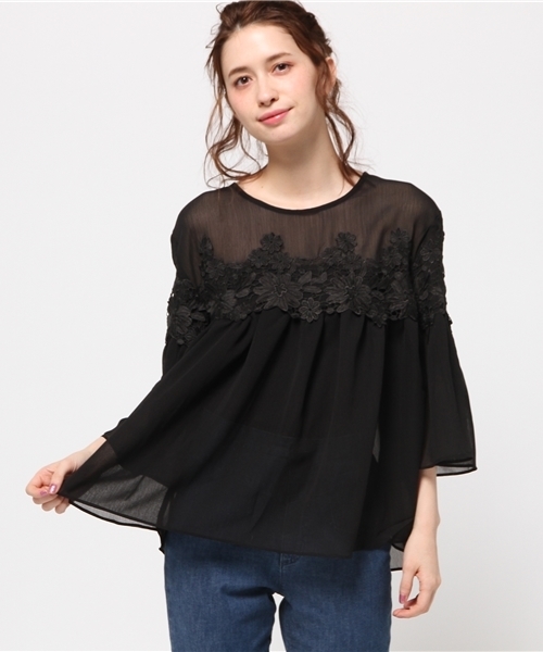 mystic（ミスティック）の「【mystic】レースギャザーブラウス（シャツ/ブラウス・レディース・オフホワイト/ベージュ/ブラック・1）」の2枚目の写真