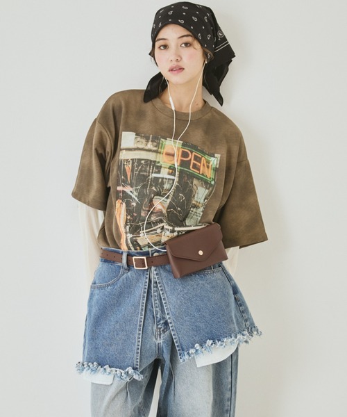 MIRROR STOKE(ミラーストーク)の「【ZOZO限定】MM OPEN LAYERED T-SHIRT/ミラーメモリーオープンレイヤードティーシャツ(Tシャツ/カットソー・レディース・グレー/モカ・MEDIUM)」の1枚目の写真