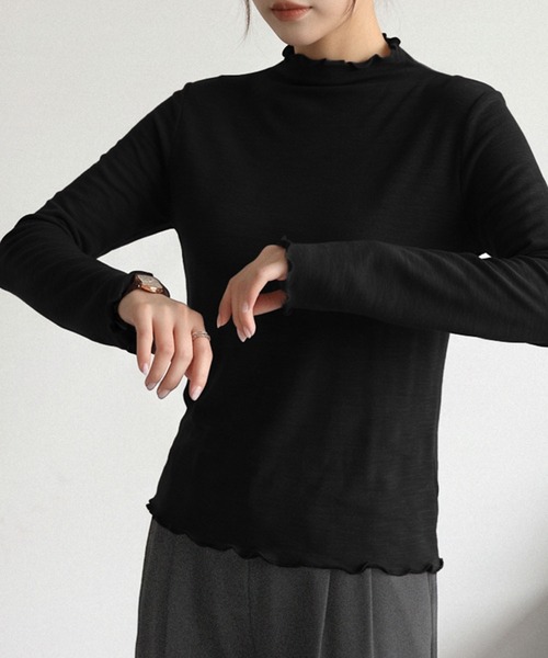 LOWO(ロワ)の「メロウフリルボトルネックカットソー(Tシャツ/カットソー・レディース・ブラウン/オフホワイト/ブラック・FREE)」の7枚目の写真