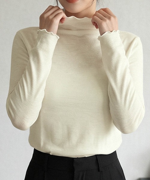 LOWO(ロワ)の「メロウフリルボトルネックカットソー(Tシャツ/カットソー・レディース・ブラウン/オフホワイト/ブラック・FREE)」の9枚目の写真