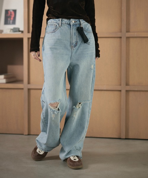 LAULEN(ローレン)の「damaged wide denim pants /ダメージワイドデニムパンツ(デニムパンツ・レディース・ブルー・M/S)」の2枚目の写真