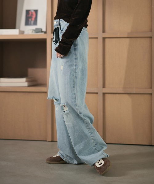 LAULEN(ローレン)の「damaged wide denim pants /ダメージワイドデニムパンツ(デニムパンツ・レディース・ブルー・M/S)」の3枚目の写真