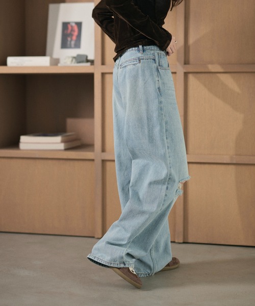 LAULEN(ローレン)の「damaged wide denim pants /ダメージワイドデニムパンツ(デニムパンツ・レディース・ブルー・M/S)」の5枚目の写真