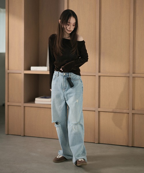 LAULEN(ローレン)の「damaged wide denim pants /ダメージワイドデニムパンツ(デニムパンツ・レディース・ブルー・M/S)」の6枚目の写真