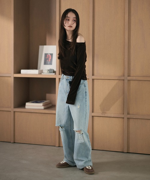 LAULEN(ローレン)の「damaged wide denim pants /ダメージワイドデニムパンツ(デニムパンツ・レディース・ブルー・M/S)」の7枚目の写真