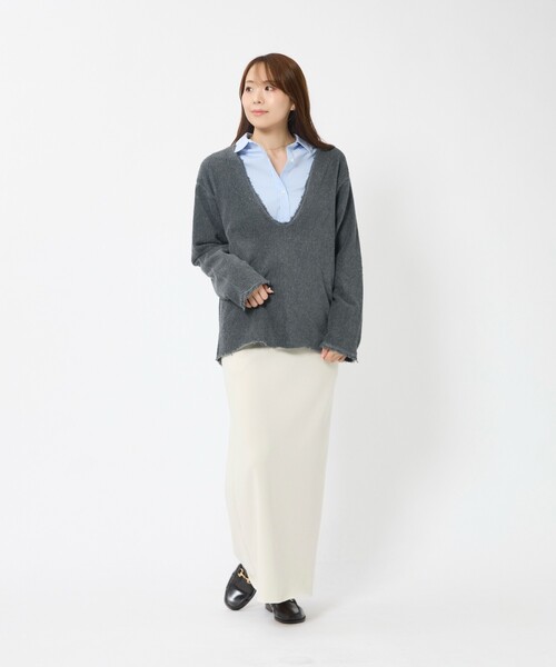 Johnbull（ジョンブル）の「【JOHNBULL/ジョンブル】ループヘリンボンダメージプルオーバー/ニット/ディープVネック【WEB限定】（ニット/セーター・レディース・グレー/ネイビー・フリー）」の7枚目の写真