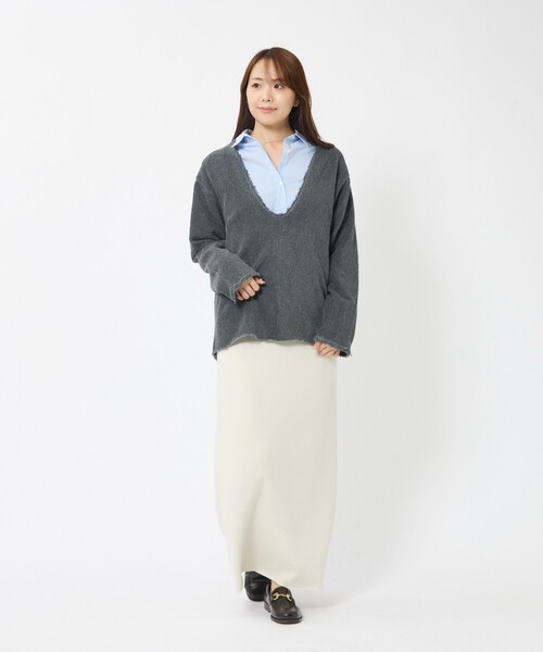 Johnbull（ジョンブル）の「【JOHNBULL/ジョンブル】ループヘリンボンダメージプルオーバー/ニット/ディープVネック【WEB限定】（ニット/セーター・レディース・グレー/ネイビー・フリー）」の8枚目の写真