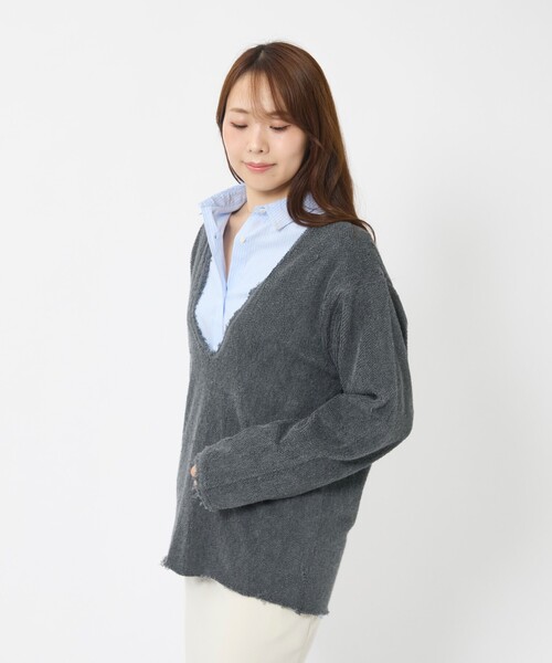Johnbull（ジョンブル）の「【JOHNBULL/ジョンブル】ループヘリンボンダメージプルオーバー/ニット/ディープVネック【WEB限定】（ニット/セーター・レディース・グレー/ネイビー・フリー）」の11枚目の写真