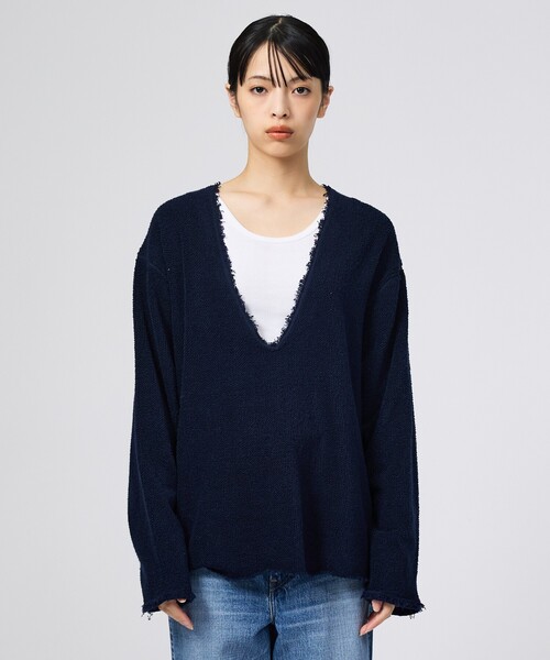 Johnbull（ジョンブル）の「【JOHNBULL/ジョンブル】ループヘリンボンダメージプルオーバー/ニット/ディープVネック【WEB限定】（ニット/セーター・レディース・グレー/ネイビー・フリー）」の13枚目の写真