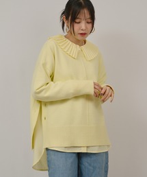サイドスリットボタンデザインもっちりニット
