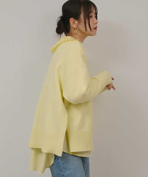 palm RICHE(ポームリシュ)の「サイドスリットボタンデザインもっちりニット(ニット/セーター・レディース・オフホワイト/サックスブルー/ライトイエロー/チャコールグレー・M)」の19枚目の写真