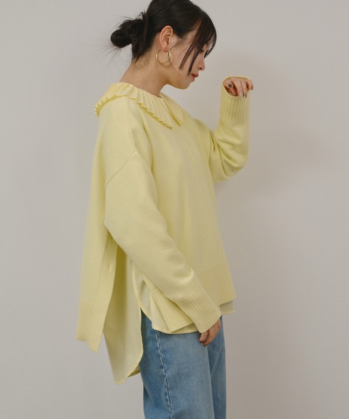 palm RICHE(ポームリシュ)の「サイドスリットボタンデザインもっちりニット(ニット/セーター・レディース・オフホワイト/サックスブルー/ライトイエロー/チャコールグレー・M)」の20枚目の写真