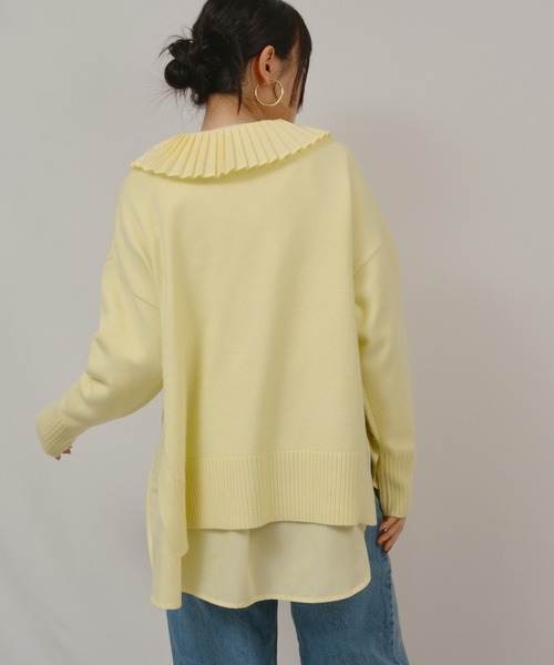 palm RICHE(ポームリシュ)の「サイドスリットボタンデザインもっちりニット(ニット/セーター・レディース・オフホワイト/サックスブルー/ライトイエロー/チャコールグレー・M)」の21枚目の写真