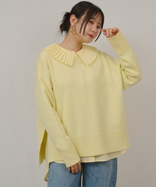palm RICHE(ポームリシュ)の「サイドスリットボタンデザインもっちりニット(ニット/セーター・レディース・オフホワイト/サックスブルー/ライトイエロー/チャコールグレー・M)」の17枚目の写真