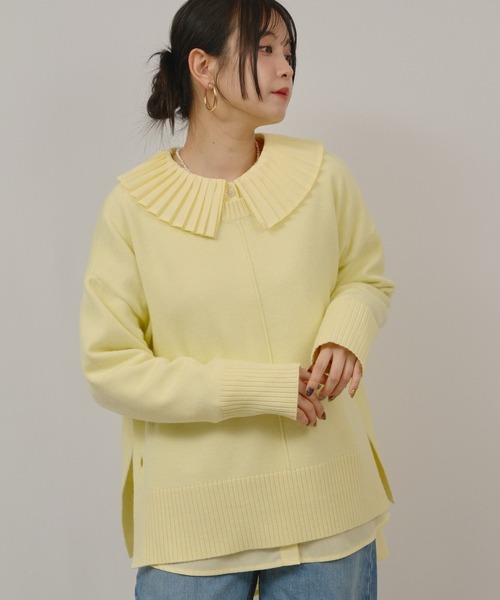 palm RICHE(ポームリシュ)の「サイドスリットボタンデザインもっちりニット(ニット/セーター・レディース・オフホワイト/サックスブルー/ライトイエロー/チャコールグレー・M)」の16枚目の写真