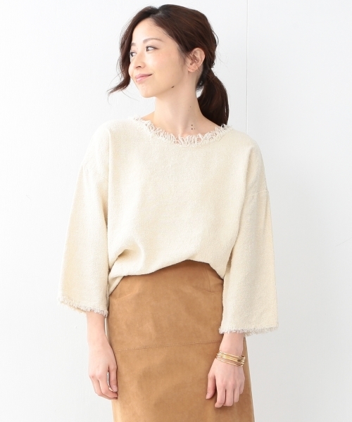 Demi-Luxe BEAMS（デミルクス ビームス）の「Demi-Luxe BEAMS / リネンシルク フリンジプルオーバー（シャツ/ブラウス・レディース・オフホワイト/ブラック・36/38）」の4枚目の写真